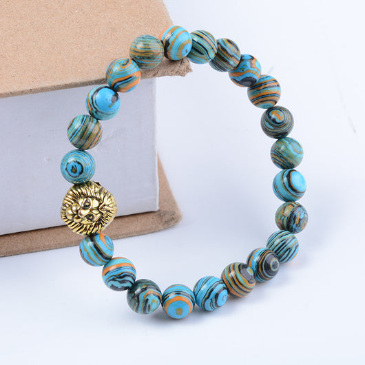 Pulsera de Cuentas con Cabeza de León en Malaquita Azul - Image 8