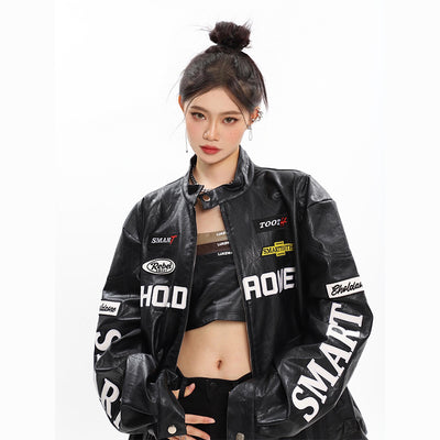 Chaqueta de Motociclismo Holgada con Letras para Mujer - Image 2