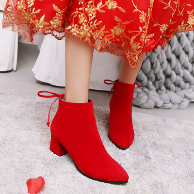 Botas Nupciales Invierno Tacón Grueso Rojo - Zapatos de Novia Elegantes - Image 7