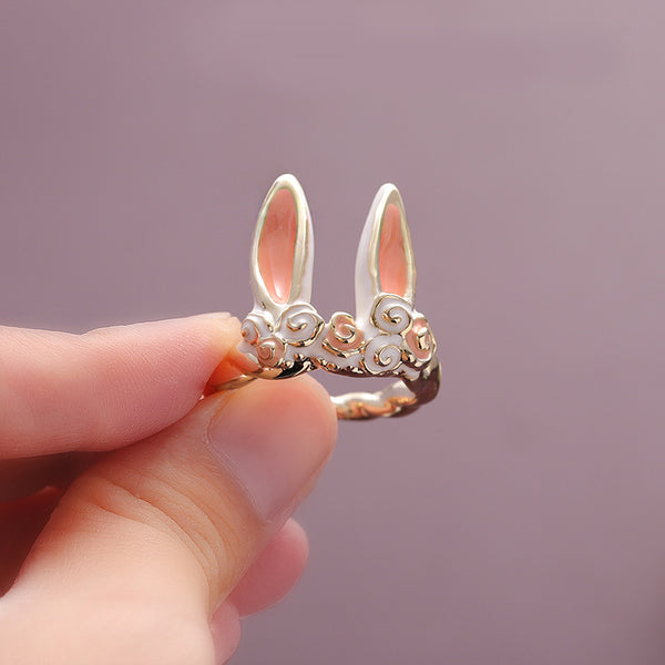 Anillo Gota de Aceite con Orejas de Conejo - Diseño Elegante para Mujer