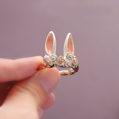 Anillo Gota de Aceite con Orejas de Conejo - Diseño Elegante para Mujer
