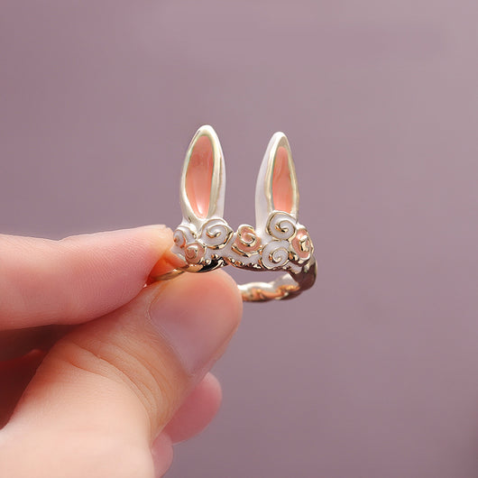 Anillo Gota de Aceite con Orejas de Conejo - Diseño Elegante para Mujer