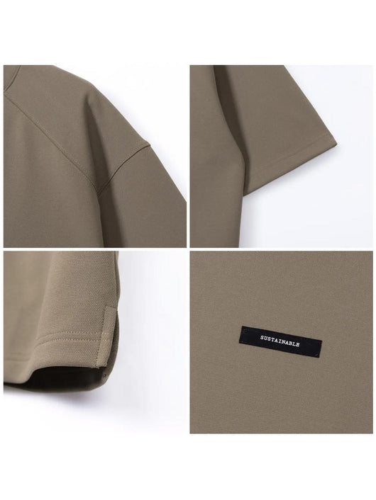 Khaki men's short-sleeved t-shirt and matching shorts set, featuring a loose fit and white drawstring. - Image 14