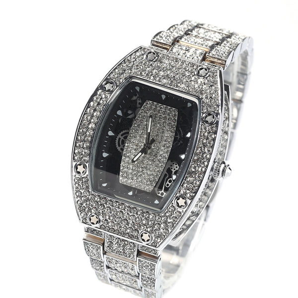 Reloj de Cuarzo Hip Hop Diseño Minimalista con Diamantes a Juego