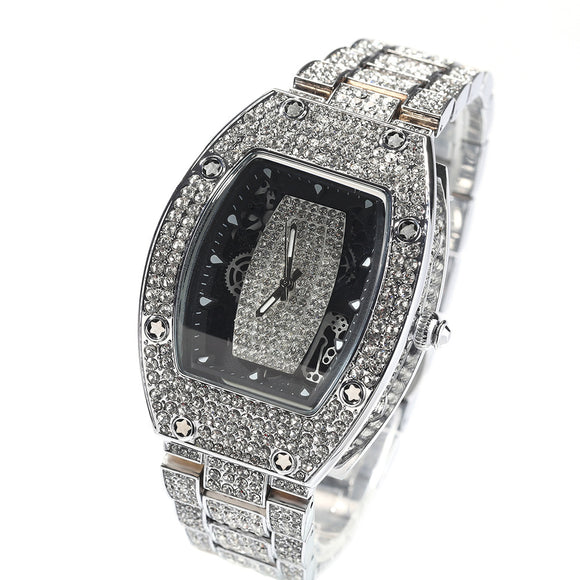 Reloj de Cuarzo Hip Hop Diseño Minimalista con Diamantes a Juego