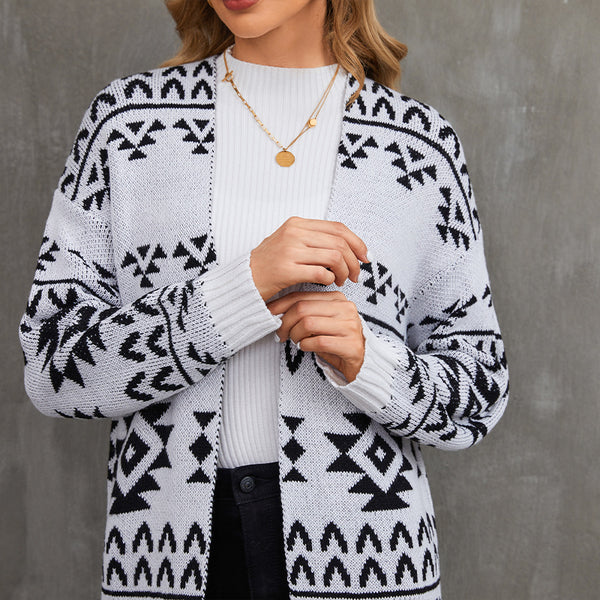 Cardigan Tejido Jacquard - Suéter Casual de Punto Largo