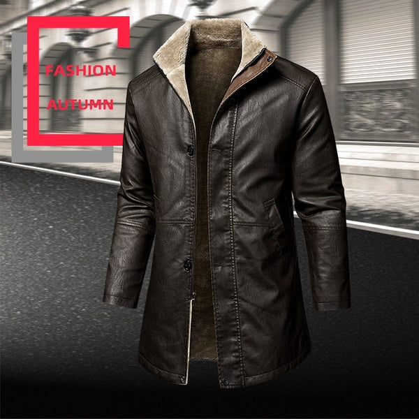 Abrigo de Cuero PU Talla Grande para Hombre - Corte Extendido