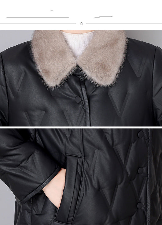 Abrigo de Cuero de Oveja con Cuello de Visón para Invierno - Image 13