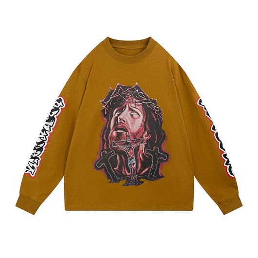 Playera Holgada de Manga Larga con Estampado de Cruz para Parejas - Image 11