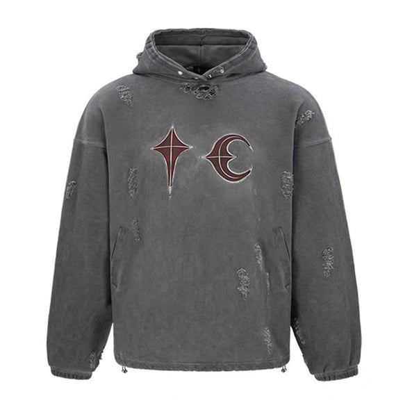 Sudadera con Capucha Desgastada y Lavada - Estilo Casual Destruido
