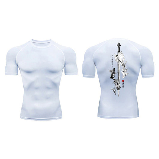 Playera de Compresión Estampado Espada Manga Corta Verano Hombre - Image 19