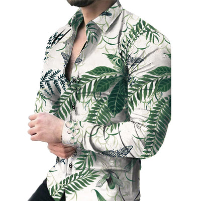 Camisa Casual de Manga Larga con Estampado Floral Grande para Hombre - Image 3