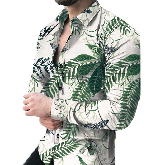 Camisa Casual de Manga Larga con Estampado Floral Grande para Hombre - Image 3