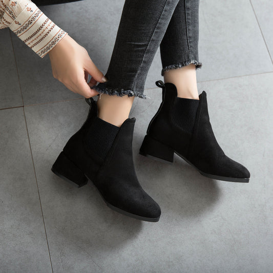Botines de Ante con Tacón Robusto para Mujer