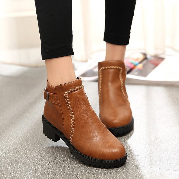 Botines de Tacón Medio Punta Redonda Transpirables para Mujer