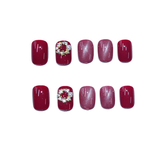 Uñas Postizas con Diseño Ojo de Gato Rojo Rosa - Acabado Profesional - Image 3