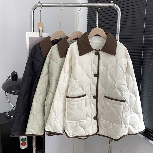 Abrigo Invierno Diseño Solapa Bicolor Estampado Diamante - Image 14