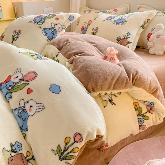 Juego de Cama Invierno Franela Coral 4 Piezas - Funda Nórdica y Sábanas Gruesas - Image 36