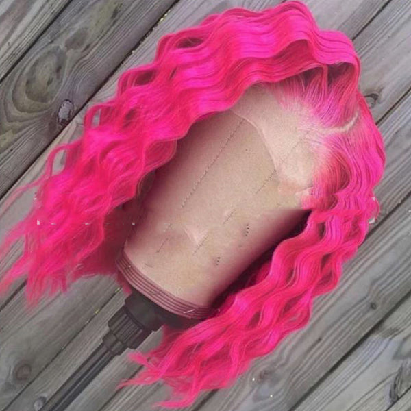 Peluca Rizada Corta con Encaje Frontal - Cabello Sintético Multicolor