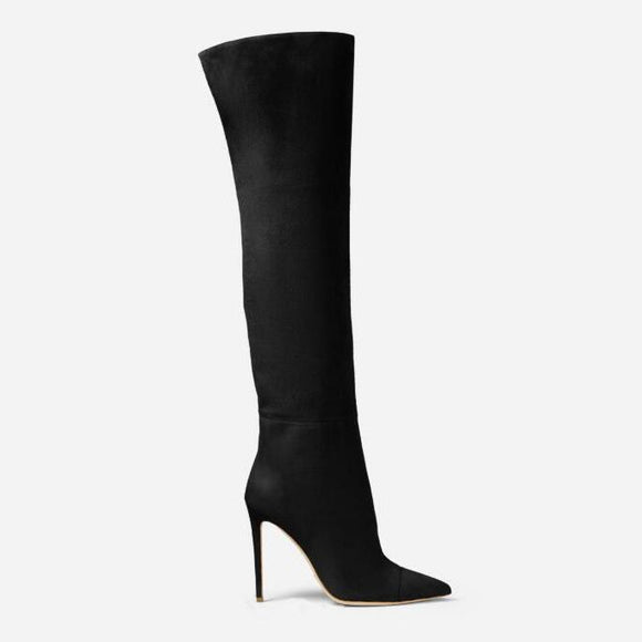 Botas Stiletto Sobre la Rodilla en Gamuza Amarillo y Azul - Tallas Grandes Mujer