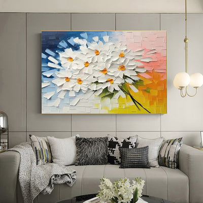 Cuadro Abstracto Moderno Óleo sobre Lienzo con Textura 3D - Flores Contemporáneas para Sala - Image 4