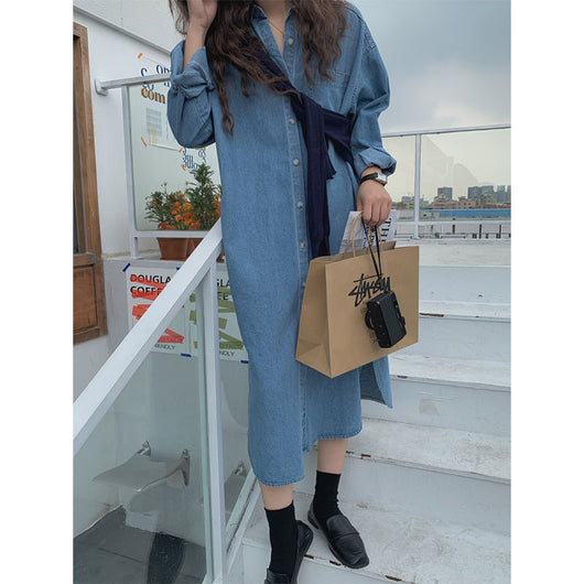 Vestido Denim Mujer Otoño Largo Holgado Manga Larga Casual - Image 10