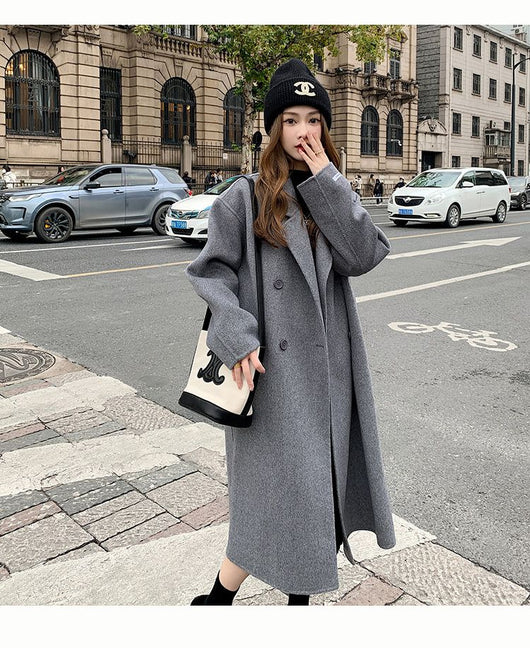Abrigo de Lana Hepburn Coreano Suelto Midi para Otoño e Invierno - Image 24