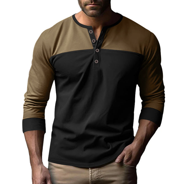 Camiseta Base Retro de Bloques de Color Manga Larga para Hombre