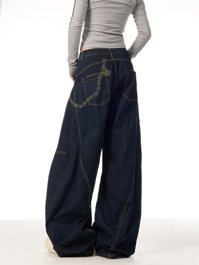 Overol Denim Retro Patchwork de Pierna Ancha para Mujer - Image 14