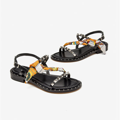 Sandalias Planas de Cuero con Tachuelas Estilo Francés para Mujer - Image 12