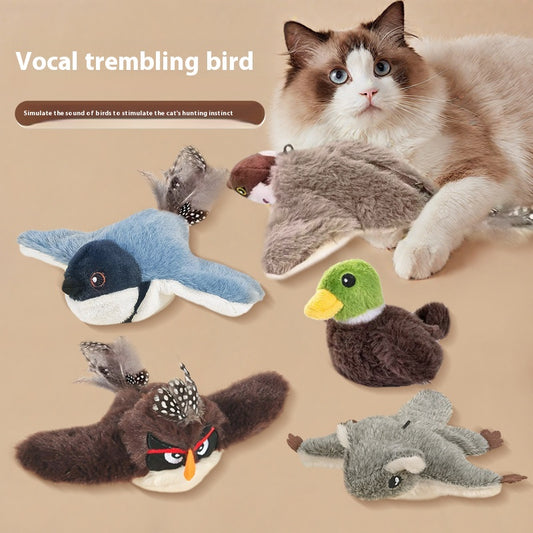 Juguete Interactivo para Gatos - Pájaro Cantarín con Sonido y Movimiento Automático