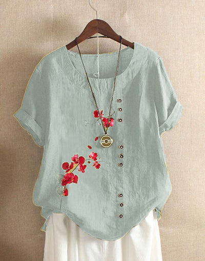 Camiseta Suelta de Manga Corta con Estampado Retro para Mujer - Image 7