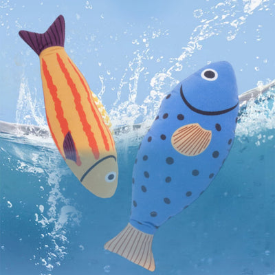 Blue star-spotted fish cat toy with orange fins and tail, 23cm long and 9cm wide, filled with catnip. - Image 14