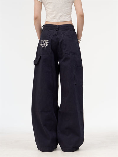 Pantalón Cargo Recto con Bordado de Alfabeto Retro y Múltiples Bolsillos para Mujer - Image 14