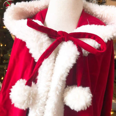 Capa Chal Navideño Rojo Terciopelo Banda Gorro Antiventos - Image 2