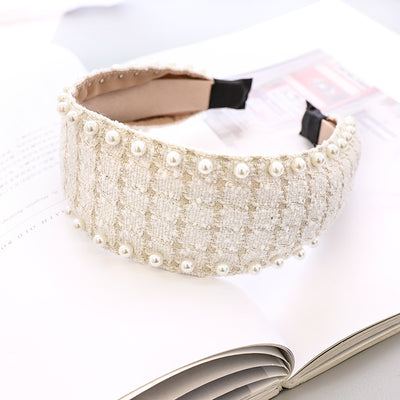 Diadema de Perlas Étnica con Tela Escocesa Clásica - Image 4