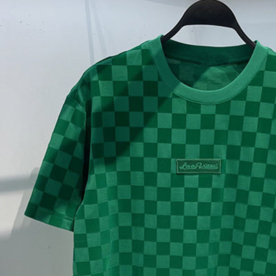 Playera Casual de Cuadros Verde con Cuello Redondo - Image 6