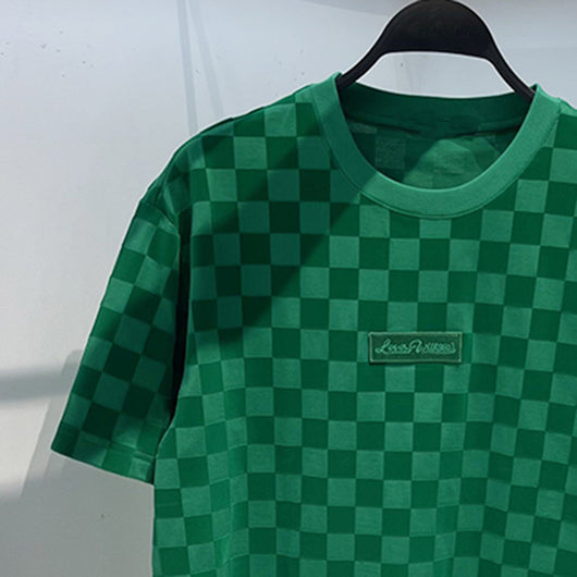 Playera Casual de Cuadros Verde con Cuello Redondo - Image 6