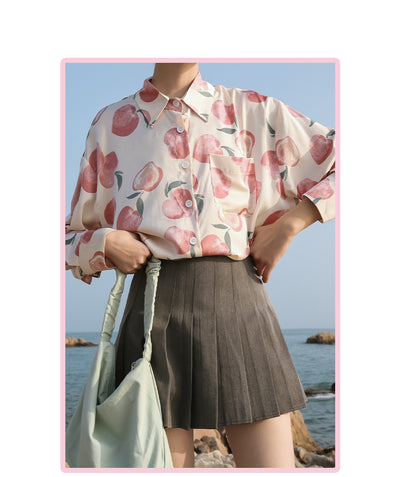 Blusa Retro Estilo Hong Kong con Flores - Manga Larga en Chifón