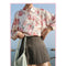 Blusa Retro Estilo Hong Kong con Flores - Manga Larga en Chifón