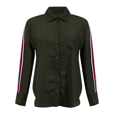 Blusa Casual Mujer Rayas Blancas Manga Larga con Botones - Image 4