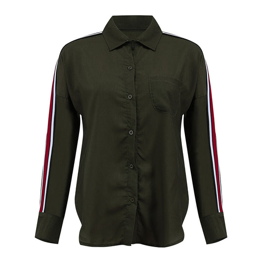 Blusa Casual Mujer Rayas Blancas Manga Larga con Botones - Image 4