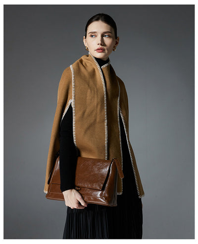 Capa Chal Mujer con Costura Camel - Elegancia Versátil - Image 14