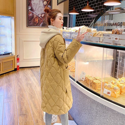 Chaqueta Acolchada Mujer Talla Grande con Capucha - Diseño Rombos Cuadros Oversize - Image 16