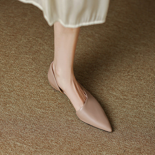 Zapatos de Tacón Bajo Estilo Retro Francés en Cuero Genuino para Mujer