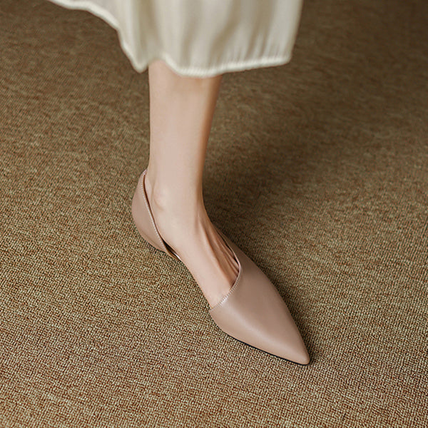 Zapatos de Tacón Bajo Estilo Retro Francés en Cuero Genuino para Mujer