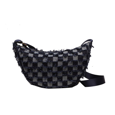 Bolsa de Hombro Underarm Denim con Diseño Cuadrícula Escocesa - Image 6