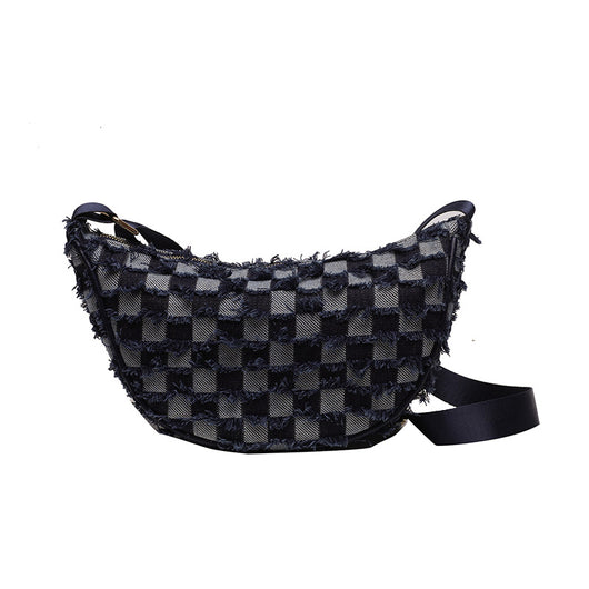 Bolsa de Hombro Underarm Denim con Diseño Cuadrícula Escocesa - Image 6