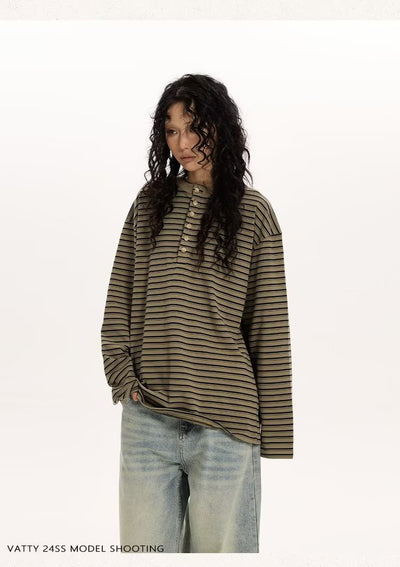Blusa Casual de Algodón a Rayas con Manga Larga Suelta - Image 13