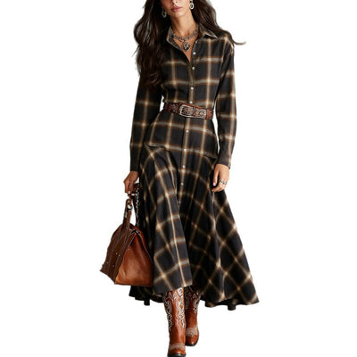 Vestido Camisa Cuadros Retro Chic Manga Larga para Mujer - Image 5